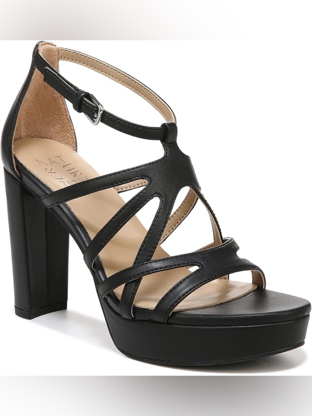 Anna Black Strappy Platform Block Heel Sandal